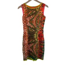Elie Tahari Abstract Neon Trim Sheath Dress Womens Size 2 Bold Y2K Retro