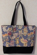 Handmade tote bag with cat pattern (shoulder type)