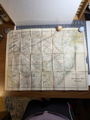 Vintage Rand McNally Map One Hundred Miles Around Philadelphia 2 sided 1895 Read