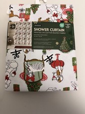Envogue  72x72 Shower Curtain  White Holiday Christmas Print Cotton Blend