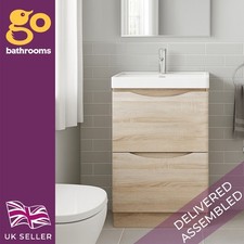 600mm Natural Wood Vanity Unit Floor Standing 2 Drawer Unit & Square Resin Basin