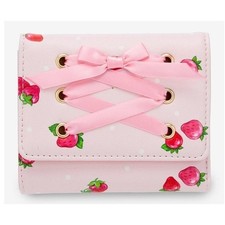 Strawberry Shortcake Strawberries, Pink Bows Lace Up WALLET NWT 