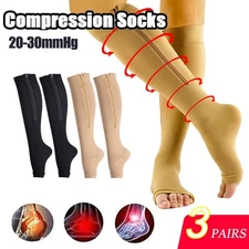 1/3Pairs Zipper Up Compression Socks 20-30mmHg Graduated Support Mens & Womens
