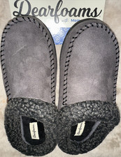 Dearfoams Men's Brendan Microsuede Slippers M 9-10 Pavement Grey Memory Foam