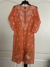 Ada Women  s Faux Georgette Hand Embroidery Lucknowi Chikankari Straight Kurta M