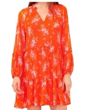 Vince Camuto XS Orange Tier Floral Flowy Boho Dress