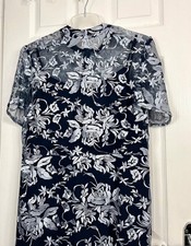 Debut Womens Plus Size Navy Blue Floral Embroidery Formal Occasion Dress Size 18