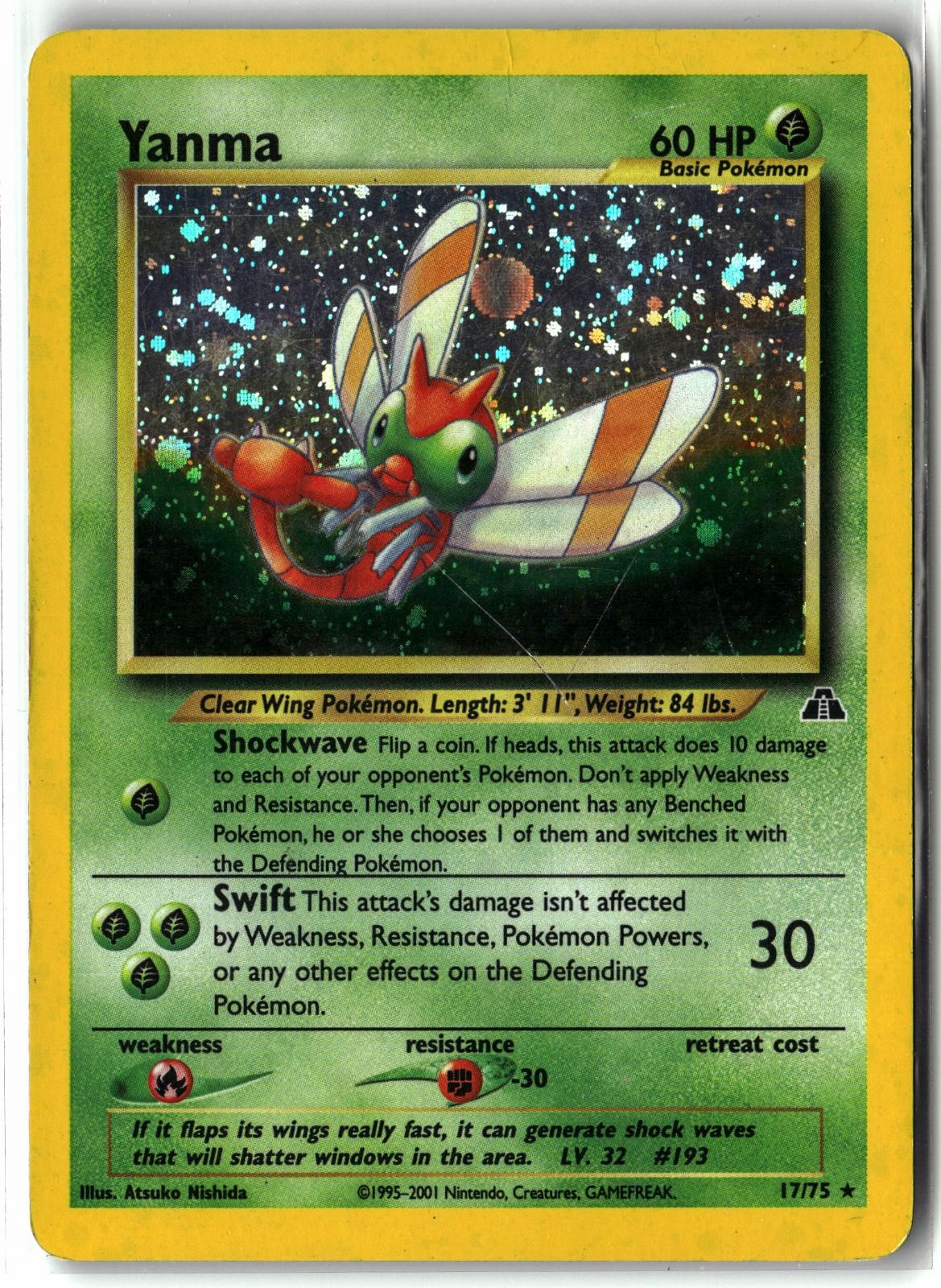 2001 Yanma ⭐️ 17/75 Unlimited Holo Rare Neo Discovery Pokemon HP