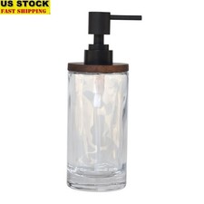 Acacia Wood Glass Soap Pump Bathroom Kitchen Liquid Dispenser Modern Home Decor
