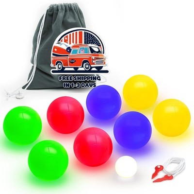 Juego de bochas LED, incluye 8 bochas iluminadas, Pallino, estuche, 100 mm NUEVO