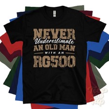 NEVER UNDERESTIMATE AN OLD MAN WITH AN RG500 T-SHIRT motorcycle rider biker