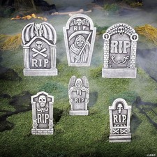 Grim Reaper RIP Foam Tombstone Halloween Decorations Set - 6 Pc.