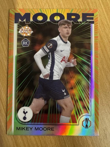 2024-25 Chrome UEFA Club Competitions Mikey Moore Radiating Rookie RC SSP Spurs