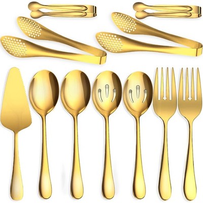 11 PCS Serving Utensils, Large Stainless Steel Spoons Forks Tongs, Pie Server...