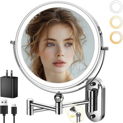 9'' Wall Mounted Lighted Makeup Mirror,4000mAh Rechargeable Double Sided 1X/10...