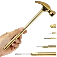 6 in 1 Mini Hammer Brass Hammer with Screwdriver Hand Tools Multifunction Jewele