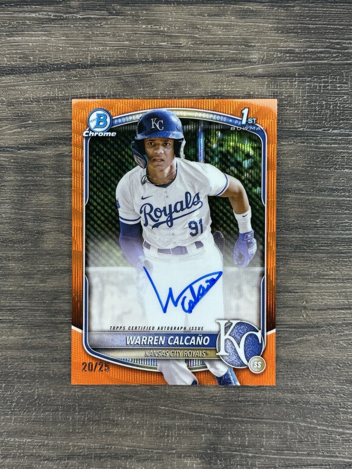 WARREN CALCANO 2025 BOWMAN CHROME 1ST ORANGE WAVE REFRACTOR AUTO /25