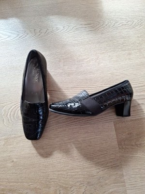 Damenschuhe 38 5 Weite H Jenny by Ara schwarz Kroko-Präfung Hochfront Pumps 
