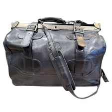 Vintage Italian Leather Doctor's Bag Black Large Goth Macabre Cosplay Steampunk
