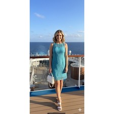Ralph Lauren Circle Lace Sheath Dress 8 Turquoise Resort Vacation Party Gala