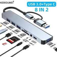 8-in-2 USB C HUB Docking Station USB 3.0 SD TF Card Reader 3.5mm Audio