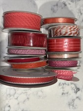 STAMPIN UP Ribbon Lot of 12, Red  Orange  Pink, Ruched Sheer Linen, Textile