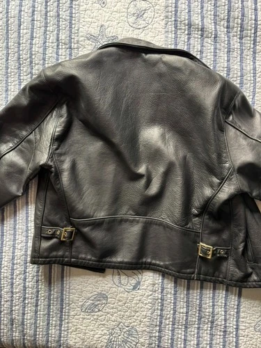 Schott 681 Leather Single Rider Jacket Size 44 Black Collar Flannel Tartan Lined image 15