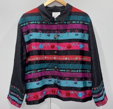 Vintage 1990s Silk Embroidered Boho Jacket   Colorful Artisan Statement Layer