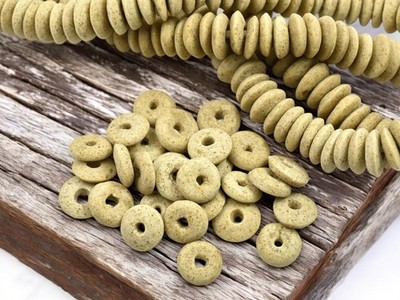 13~15mm Ecru Beige Recycled African Glass Heishi Beads
