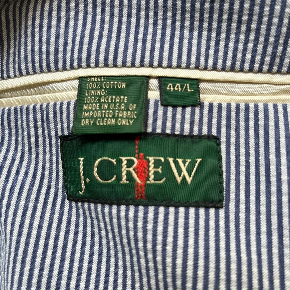 J Crew Oarsman 泡泡纱套装男式 44L 蓝色条纹夹克 34x32 裤子复古 — 第 4/4 张图片