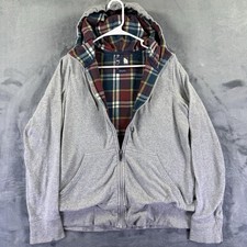 North Face Hoodie Womens Large Heather Gray Plaid Lining Full Zip Retro Jacket