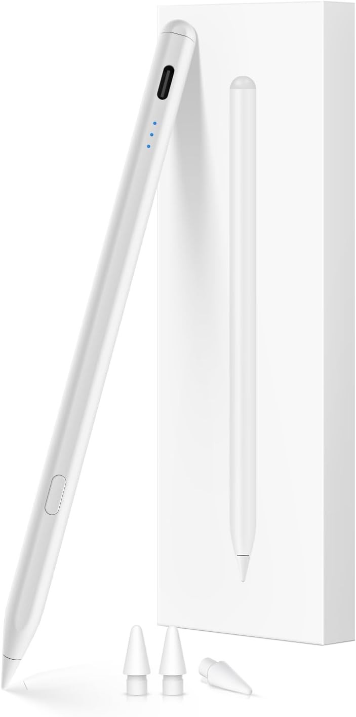 Stylus Pen for ipad 2018-2025, USB-C Fast Charging Pencil, Milk White