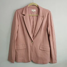 Skies Are Blazer Medium Pink Boyfriend Button Career Casual Office Business Knit