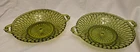 2 Vintage Indiana Glass Olive Green Pickle Dishes bowls Honeycomb Daisy handled