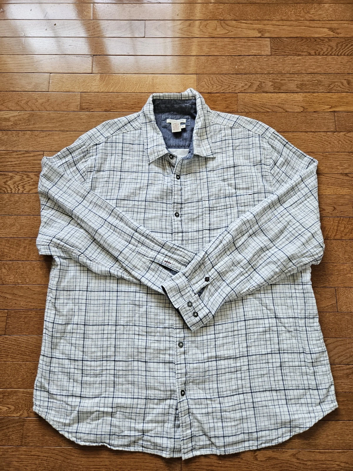 Carbon 2 Cobalt Men Shirt Textured Long Sleeve Button Up White Blue Striped XL