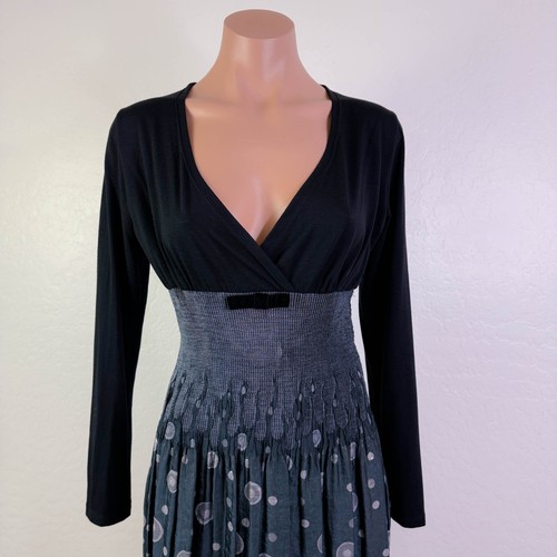 VTG Italy Rinascimento Kitana Polka Dot Midi Dress Fairycore Coquette Black L - Picture 2 of 12