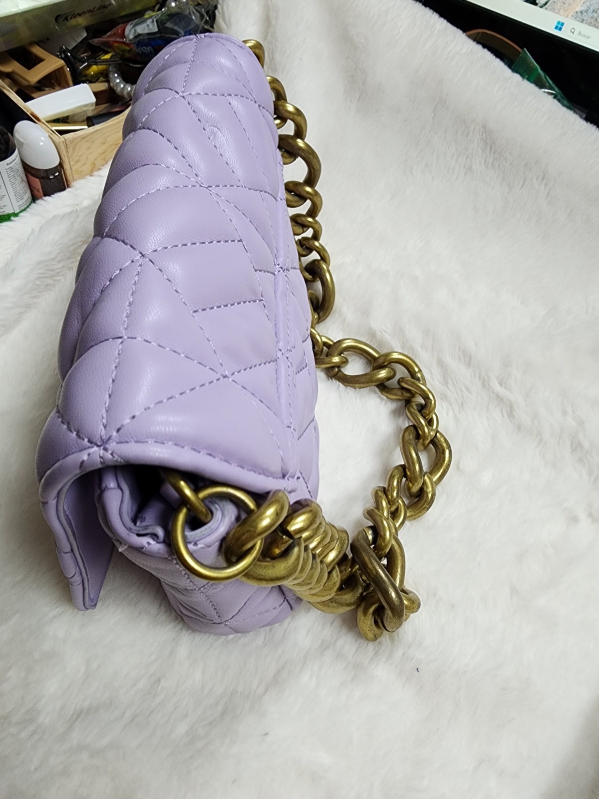 Zara Lavender Quilted Shoulder Bag Chain Strap Gold Hardware for Women image 6