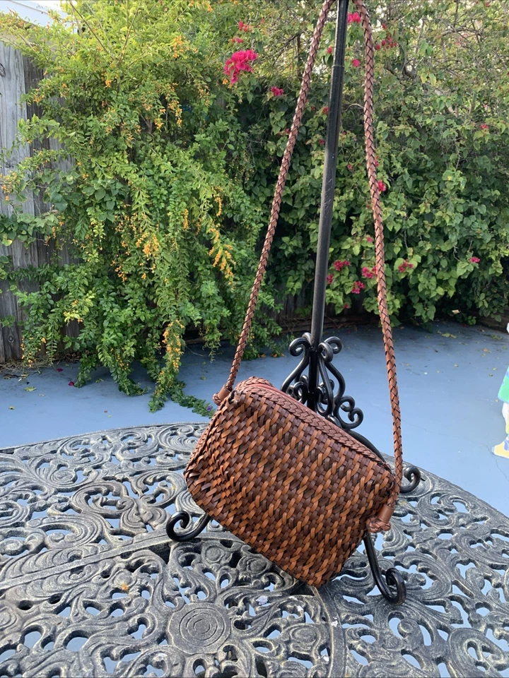 De Colección Bolso de Hombro Tejido de Cuero Marrón Cartera Bandolera Boho Festival Foto 4 de 4