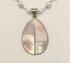 LUCORAL LUC 925 STERLING MOTHER OF PEARL PENDANT-6 MM PEARL NECKLACE 16-19"