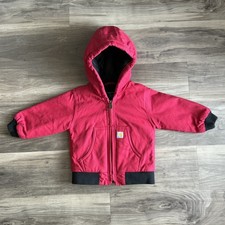 Carhartt Hooded Jacket Toddler 12M Red Quilted Lined Canvas Full Zip Up