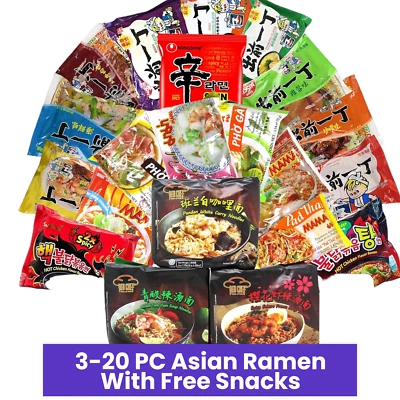 Free Snacks -Korean Japanese Chinese Asian Ramen Noodles Variety Pack With Drink