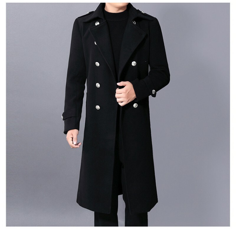 Men's Double Breasted Long Trench Coat Winter Benin
