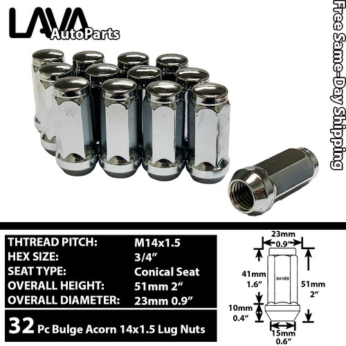 32PC M14X1.5 CHROME 3/4" HEX BULGE ACORN LUG NUT FIT FORD RAM NISSA HUMMER - Picture 7 of 9
