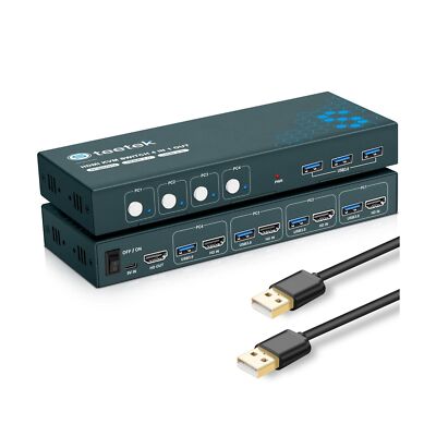 アイドル teetek HDMI KVM SWITCH 4 IN 1 OUT Steetek Kvm Switch Box for 4 Computers Share 1 Monitor, 4K@60Hz