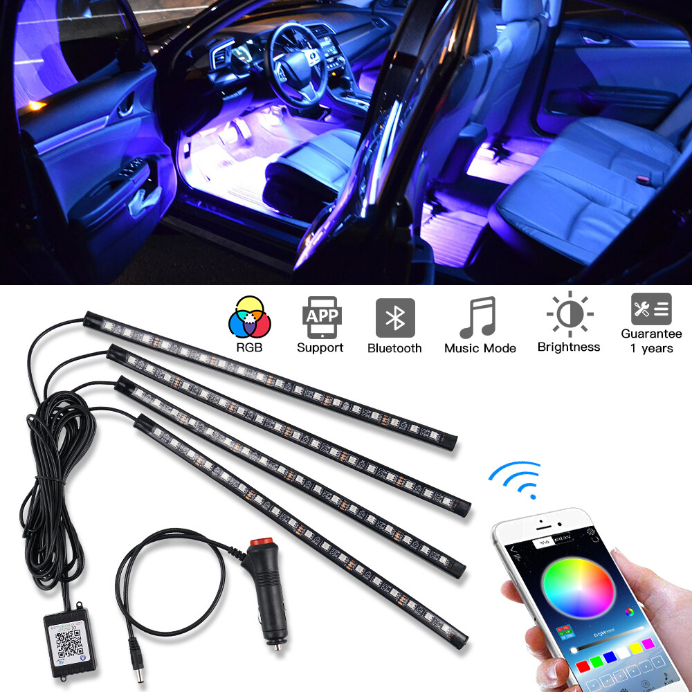 4x 72 LED Interior Coche Pies Luces Tira APP Control Neón Atmósfera Lámpara