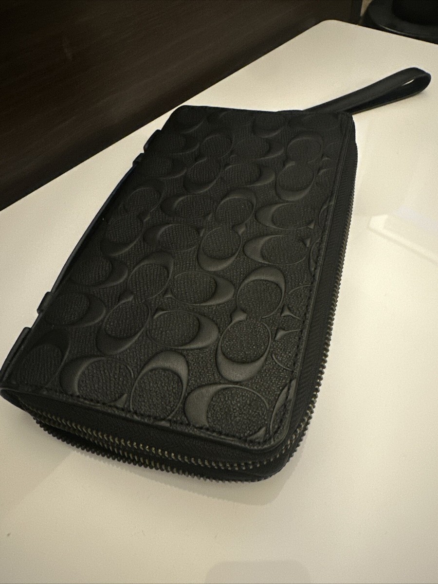 Coach Double Zip Long Wallet Black Full Pattern Mens F67637 BNWT