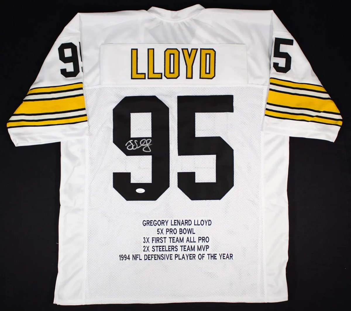 Greg Lloyd Signed Pittsburgh Steelers Career Highlight Stat Jersey (JSA  COA)