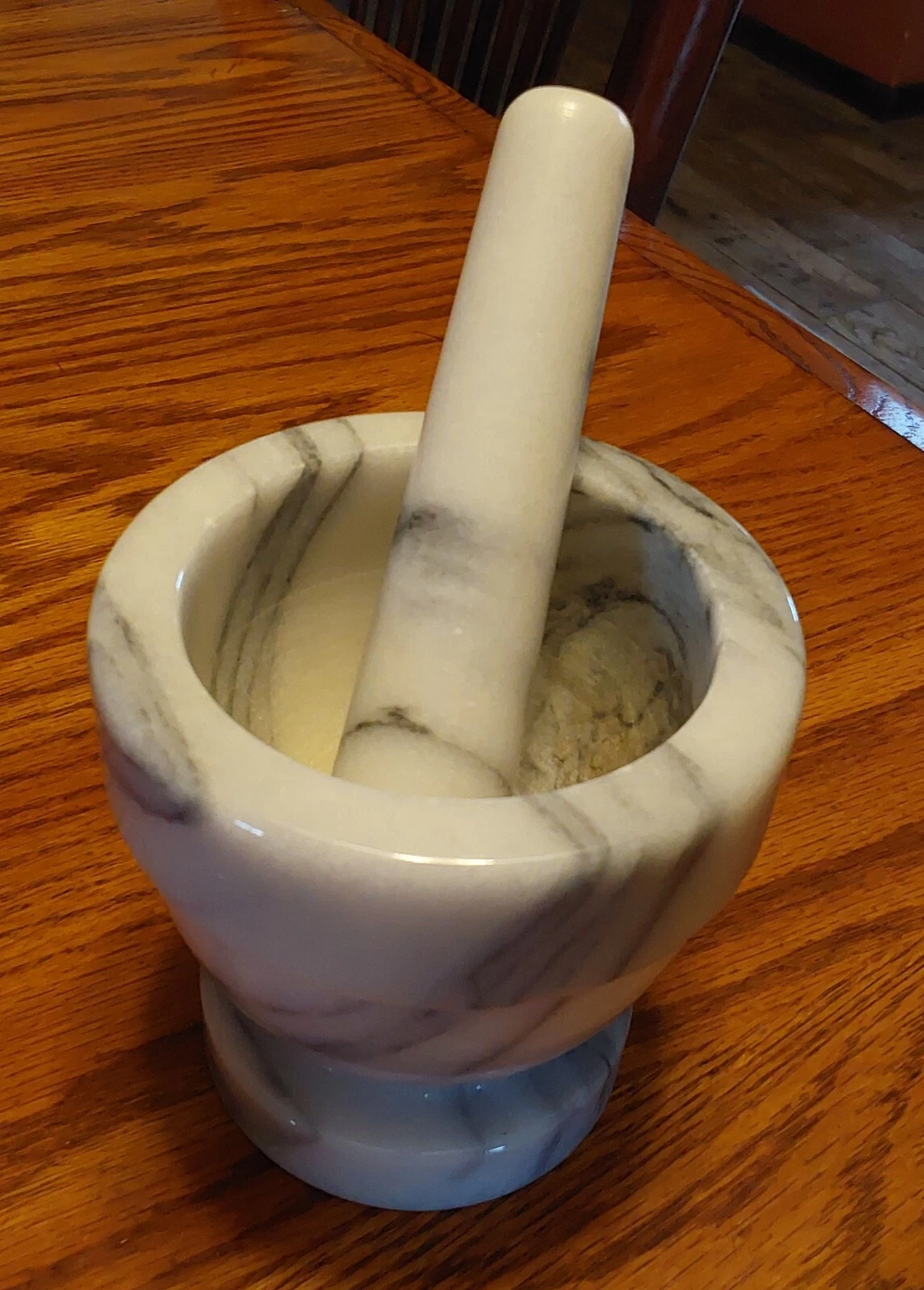Marble Mortar and Pestle 4" x 4" White & Gray
