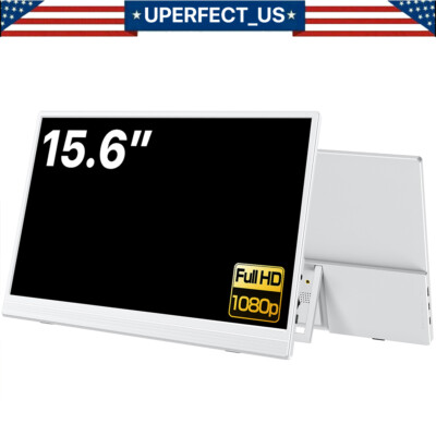 White Portable Monitor, 15.6'' 1080P FHD USB-C HDMI Computer Display HDR IPS Gam