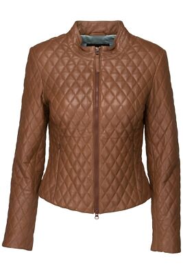 Braune Lederjacke für Damen Motor Biker 100% weiches Lammleder Steppjacke